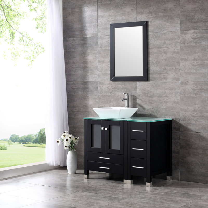 Brayden Studio® Roberge 36.2'' Single Bathroom Vanity with Glass Top